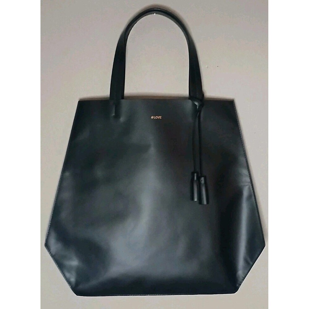 Ports 1961 Shoppers Tote Bag Black Oversized #LOVE Smooth Vegan Leather Italy